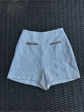 Light Blue Tweed High-Waist Women's Shorts